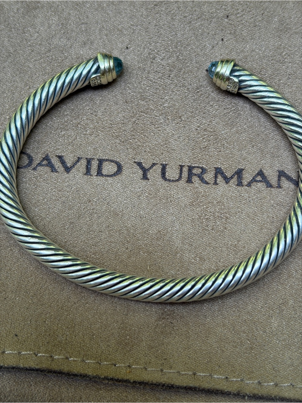 David Yurman cable classic bracelet with gold and blue topaz
